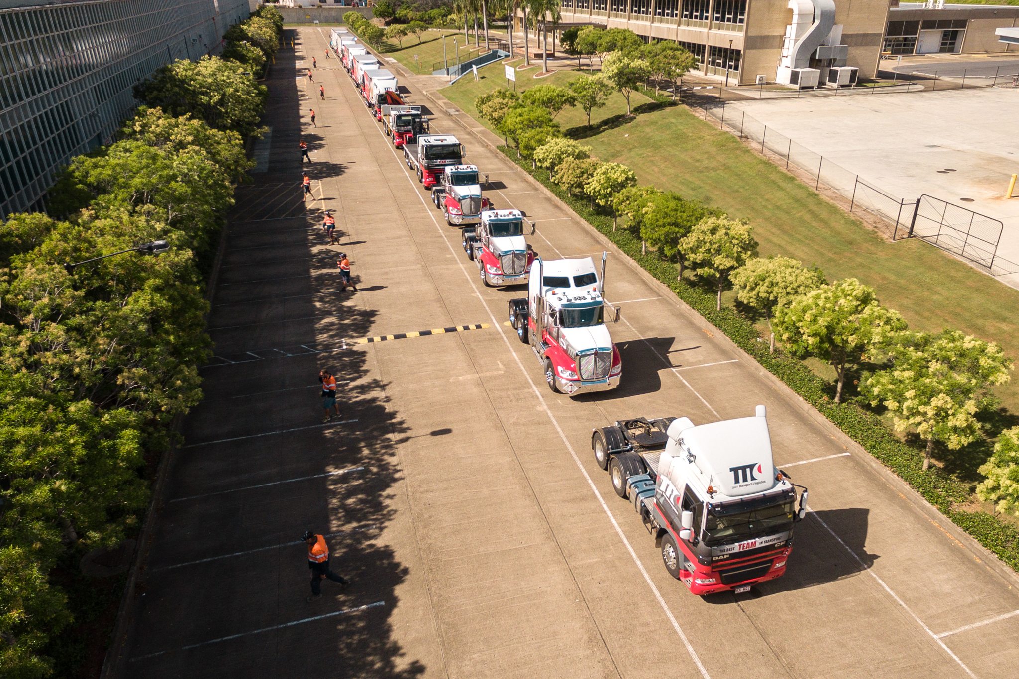 An aerial view of trucks used by Team Transport & Logistics for transportation services