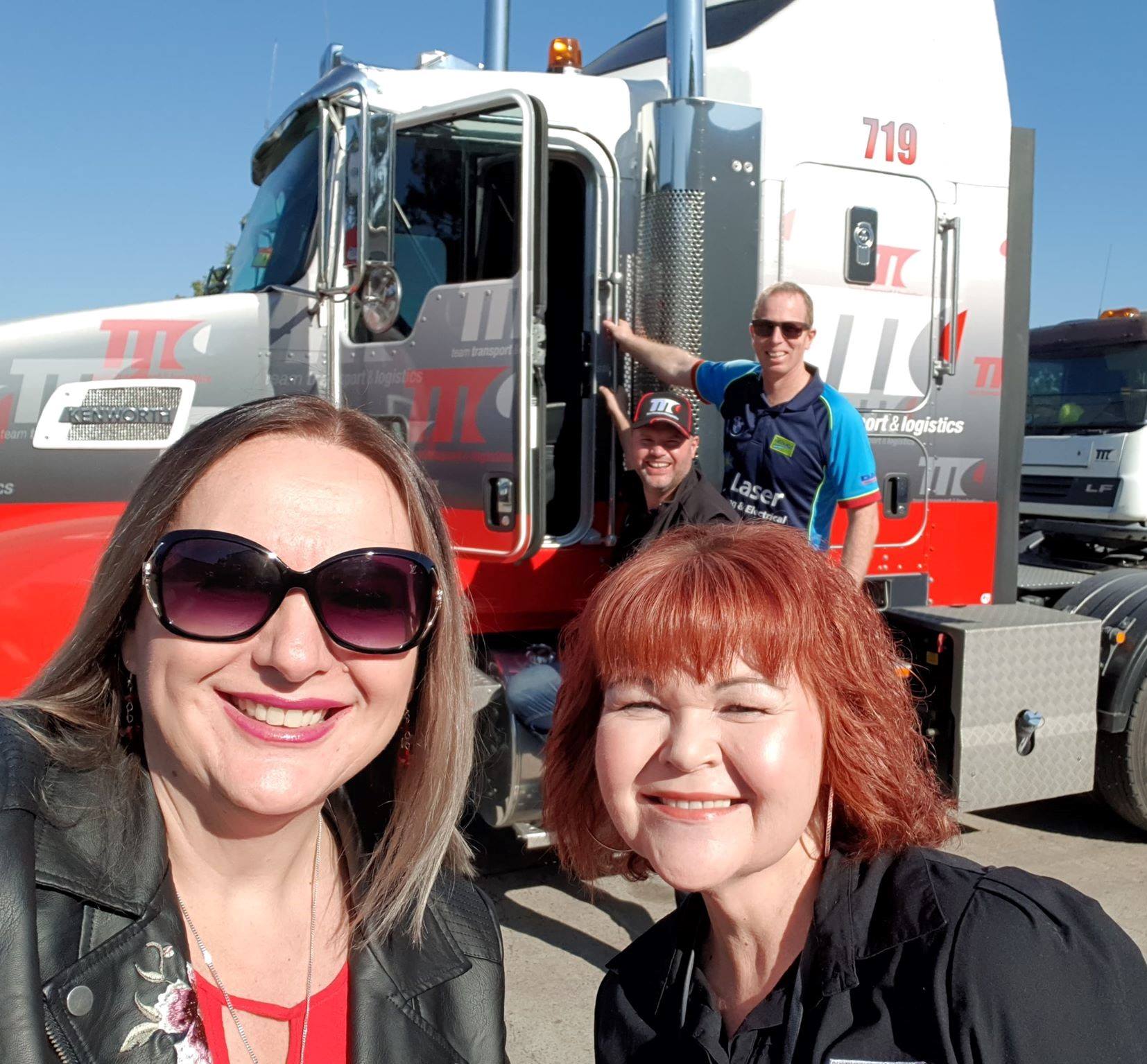 "Steve Richards" at Team Transport & Logistics clicking a selfie with members while on truck