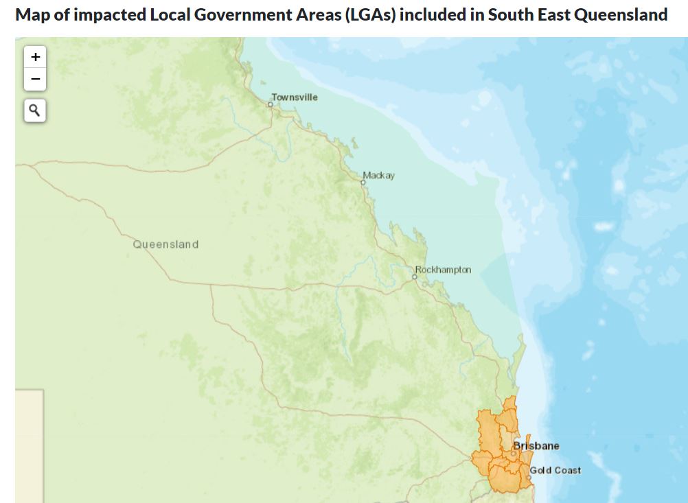 Map of Impacted Local Government areas included in South East Queensland 