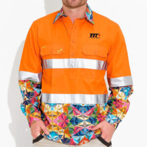 TRADEMUTT Unisex Fractal Orange Day/Night Hi Vis Work Shirt